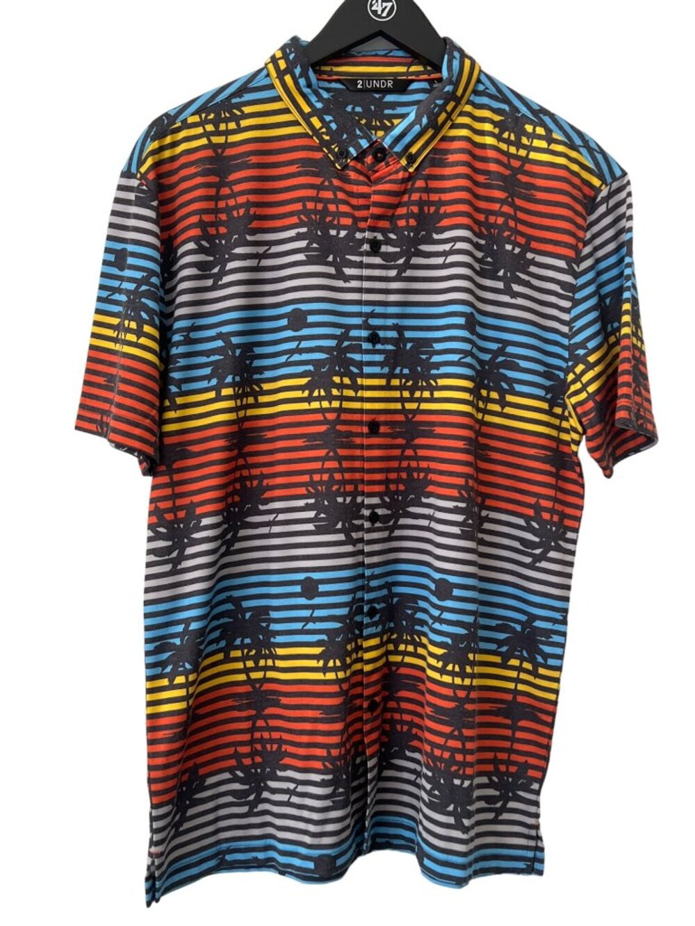 2UNDR The Tourist Button Down Polo Shirt Mens L Hawaiian Palm Tree Beach Summer